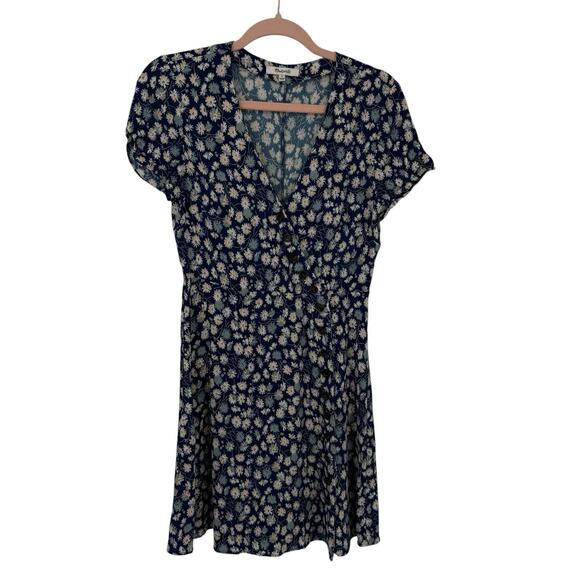 Madewell Button Wrap Dress 4 French Floral Blue Moon Daisy Viscose Mini L1916 - Picture 1 of 13